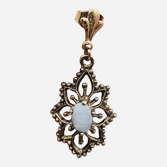 Light-Dainty Dangling Gold-Filled Filigree Opal Post Earrings - 14k Gold Posts - Picture 4 of 7